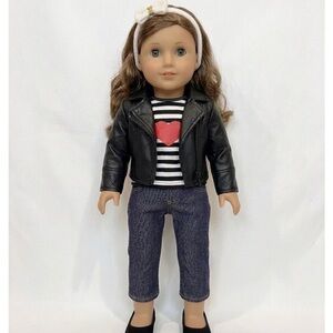 Journey Girl  Red Heart Striped Top and Moto Jacket Outfit.
